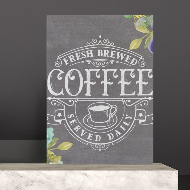 Rustic Floral Chalkboard Fresh Brewed Coffee  Metal Print (Creator Uploaded)