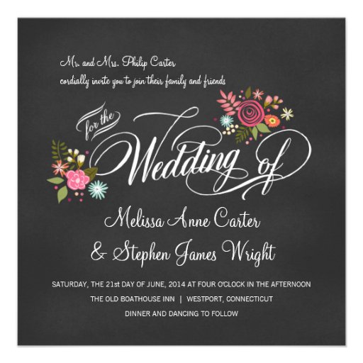 Rustic Floral Chalkboard Wedding Invitations