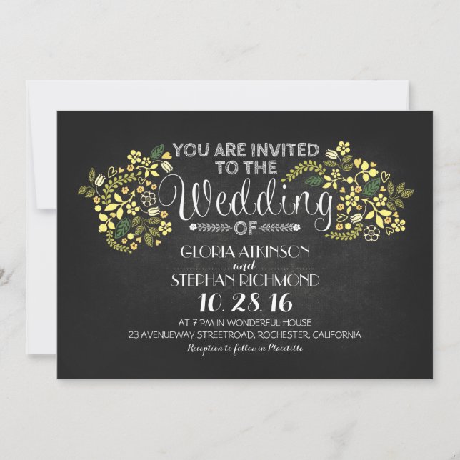 rustic floral chalkboard wedding invitations (Front)