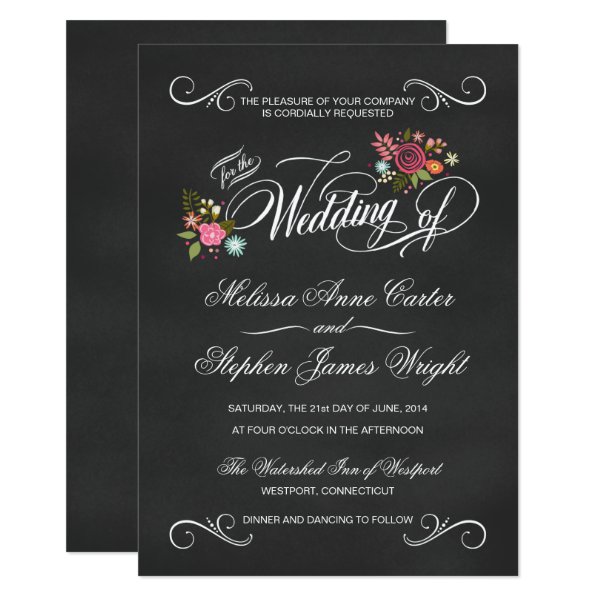 161698901690763061 Rustic Floral Chalkboard Wedding Invitations