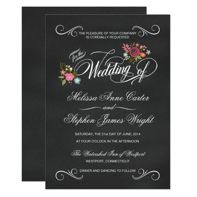 Rustic Floral Chalkboard Wedding Invitations