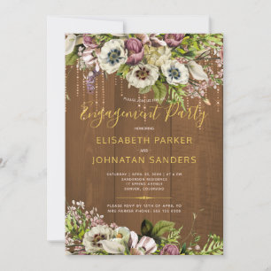 Rustic floral chic barn wood fall engagement party invitation