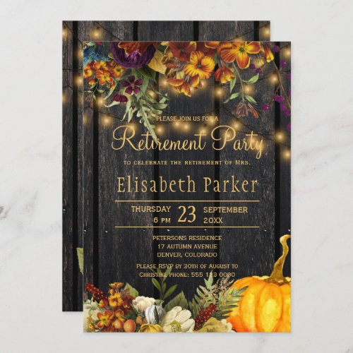 Rustic floral chic barn wood fall retirement party invitation