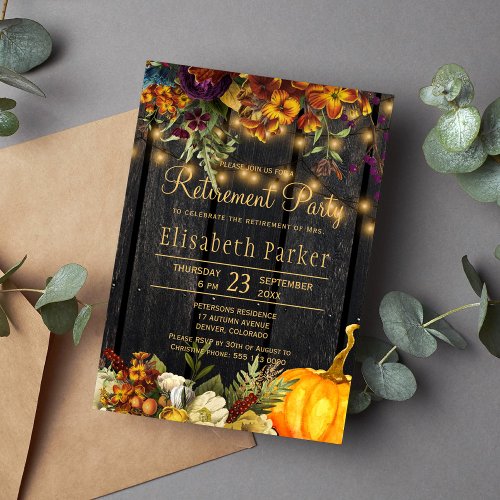 Rustic floral chic barn wood fall retirement party invitation