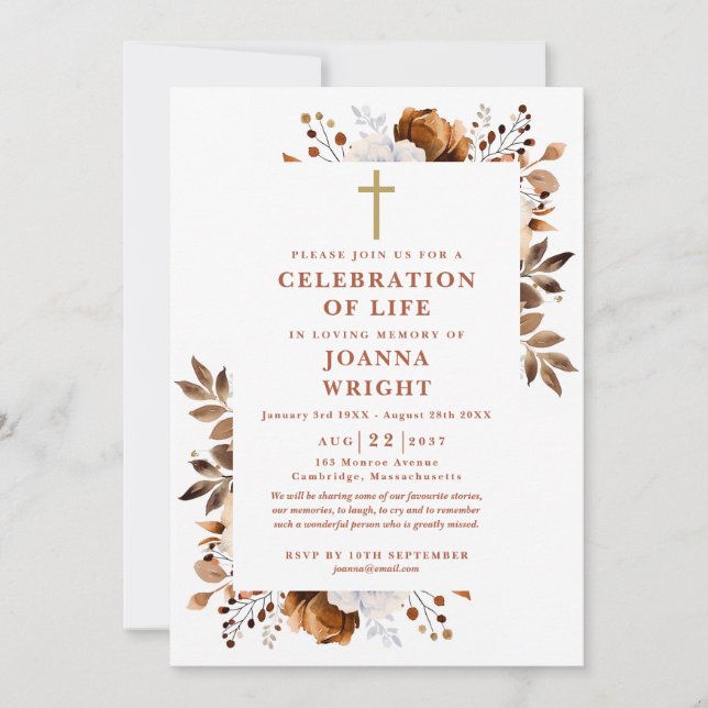 Rustic Floral Christian Celebration Of Life Invitation (Front)