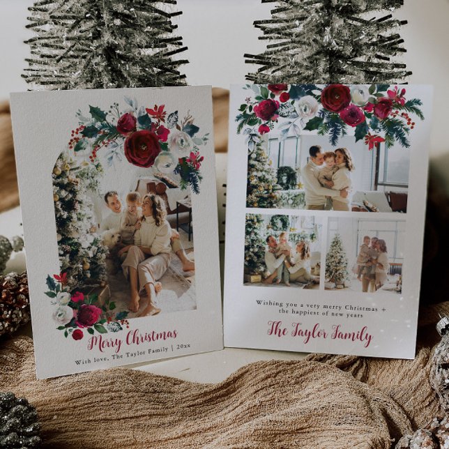 Rustic Floral Christmas Card Holiday Photo Family (Creator Uploaded)