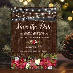 Rustic Floral Christmas Party Save the Date Announcement Postcard