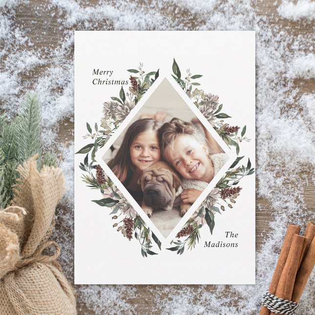 Rustic Floral Christmas Photo Holiday Card (Creator Uploaded)