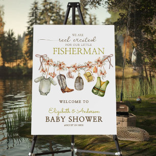 Rustic Floral Clothesline Fishing Baby Shower Sign