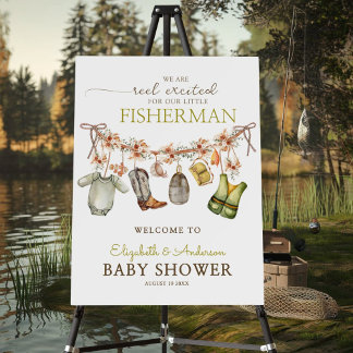 Rustic Floral Clothesline Fishing Baby Shower Sign