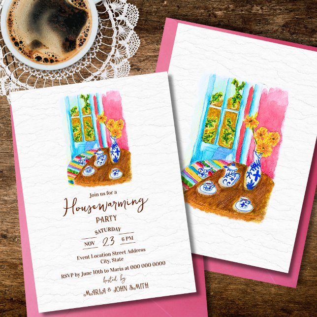 Rustic Floral Coffee Setting Housewarming Invitation (Creator Uploaded)