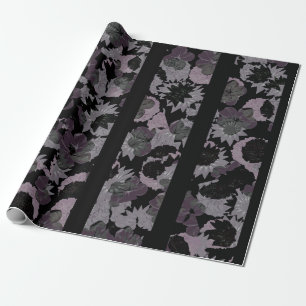 Rustic floral collage striped pattern wrapping paper
