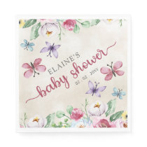 Rustic Floral Colorful Butterflies Baby Shower Napkins