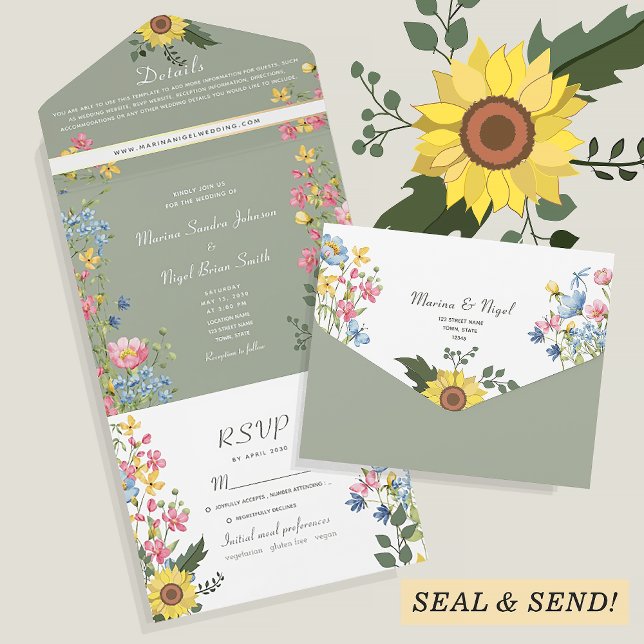 Rustic Floral Colorful Wedding All In One Invitation (Creator Uploaded)
