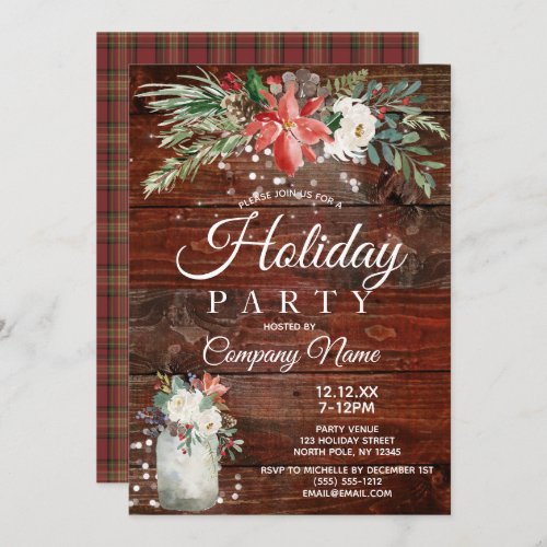 Rustic Floral Corporate Holiday Christmas Party Invitation