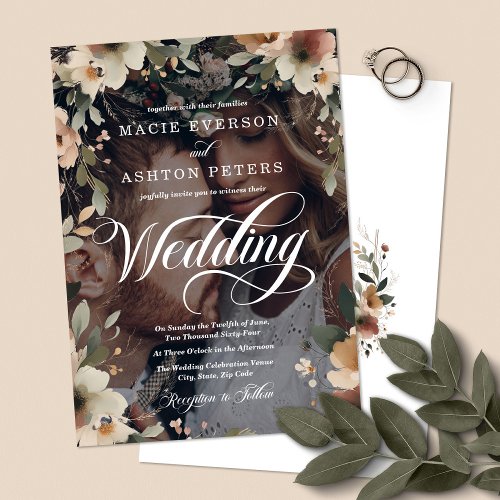 Rustic Floral Cottagecore Picture Overlay Wedding Invitation