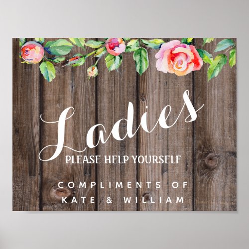 Rustic floral country restroom sign _ ladies