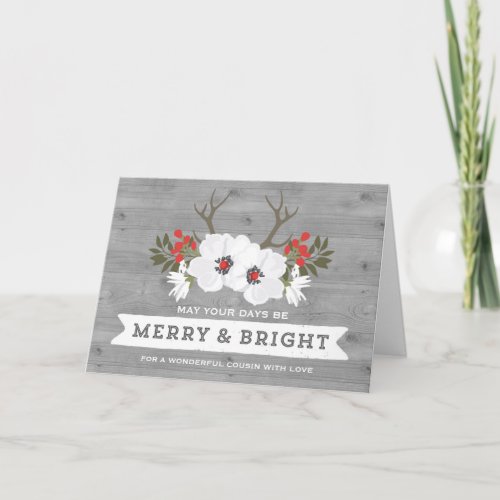 Rustic Floral Cousin Christmas Holiday Card
