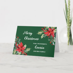 Rustic Floral Cousin & Family Merry Christmas Card