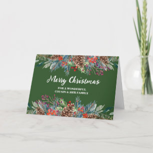 Rustic Floral Cousin & Family Merry Christmas Card