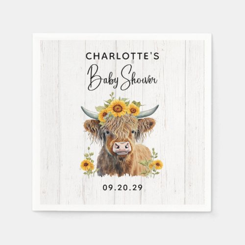 Rustic Floral Cow Baby Shower  Napkins