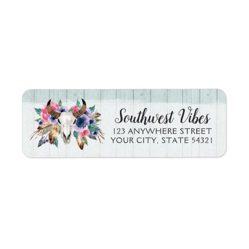 Rustic Floral Cow Skull Bohemian Return Address Label