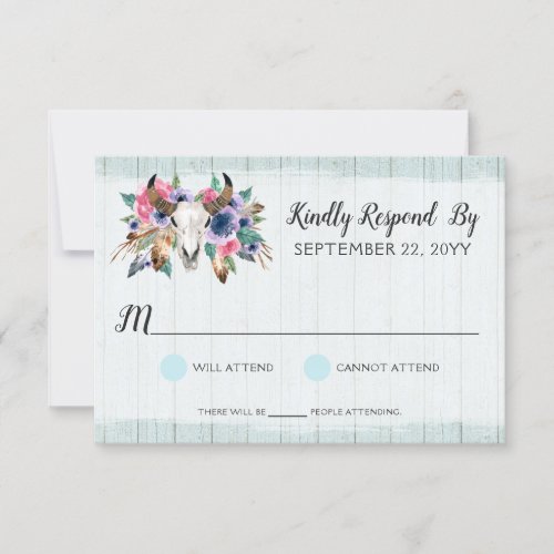 Rustic Floral Cow Skull Bohemian Wedding RSVP