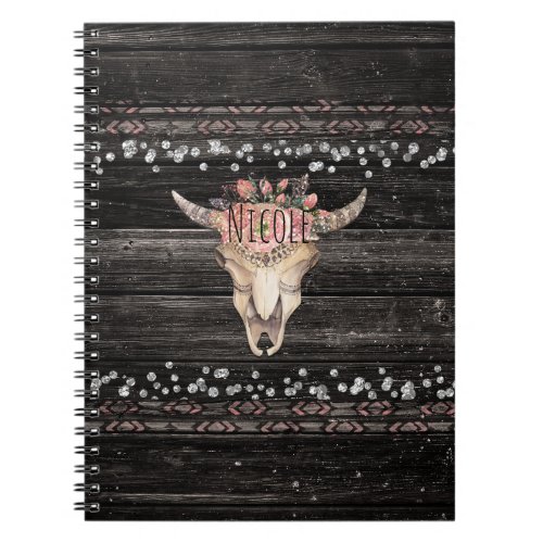 Rustic Floral Cow Skull Boho Chic Country Glam Notebook