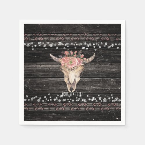 Rustic Floral Cow Skull Boho Chic Country Glam Paper Napkins