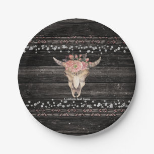 Rustic Floral Cow Skull Boho Chic Custom Party Paper Plates