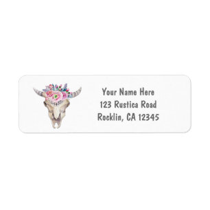 Rustic Floral Cow Skull Boho Chic Party Invitation Label