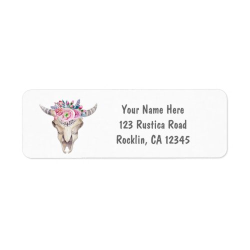 Rustic Floral Cow Skull Boho Chic Party Invitation Label