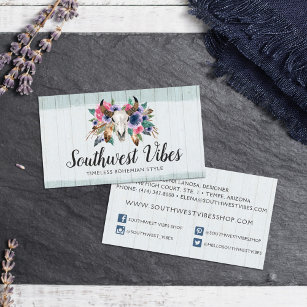 Rustic Floral Cow Skull Boho Chic Social Network Business Card