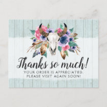 Rustic Floral Cow Skull Boho Chic Thank You Card