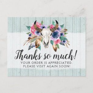 Rustic Floral Cow Skull Boho Chic Thank You Card