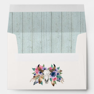Rustic Floral Cow Skull Boho Wedding Invitation Envelope