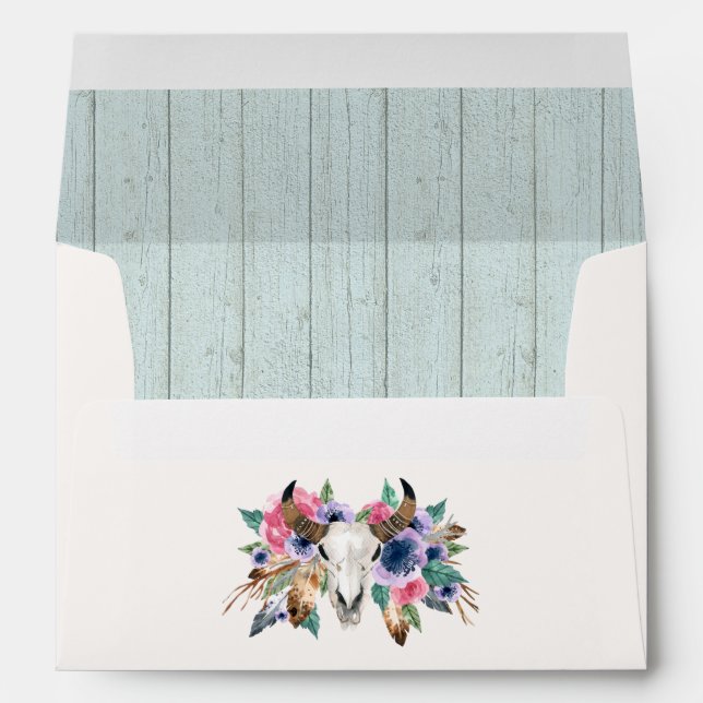 Rustic Floral Cow Skull Boho Wedding Invitation Envelope (Back (Bottom))