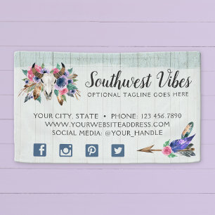 Rustic Floral Cow Skull Watercolor Wood Boho Chic Banner