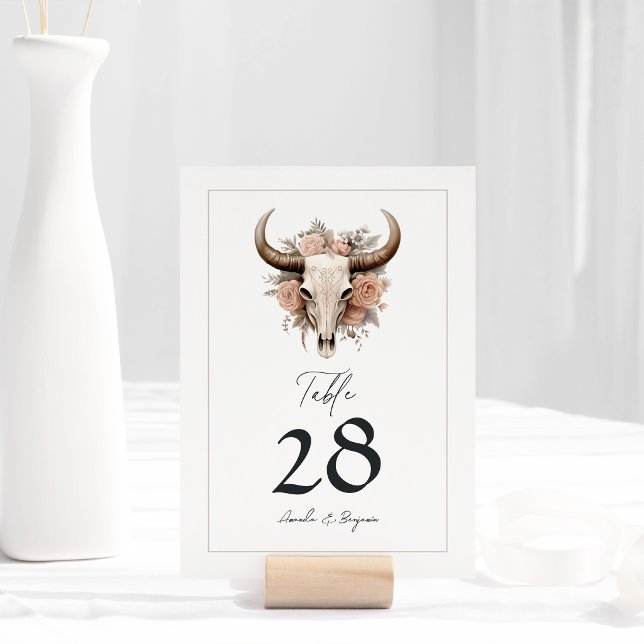 Rustic Floral Cow Skull Wedding Table Number (Rustic Floral Cow Skull Wedding Table Number)