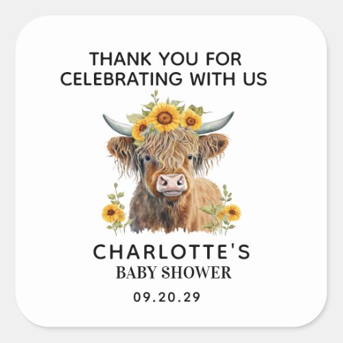 Rustic Floral Cow Thank You Bridal Shower Sticker 