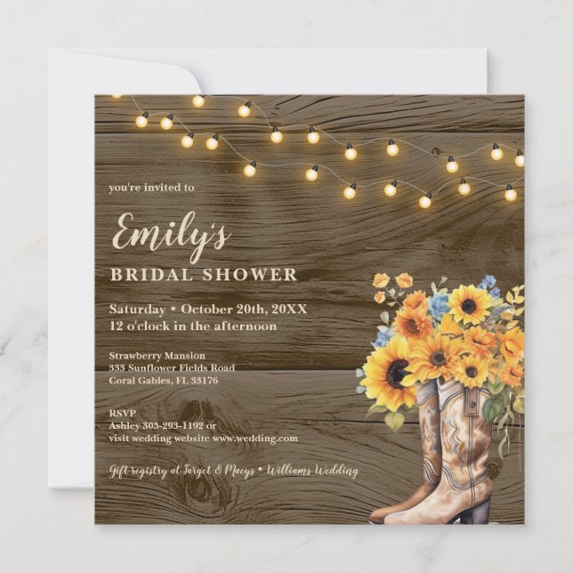 Rustic Floral Cowgirl Boots Bridal Shower  Invitation (Front)