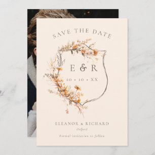 Rustic Floral Crest Monogram Fall Wedding Photo Save The Date