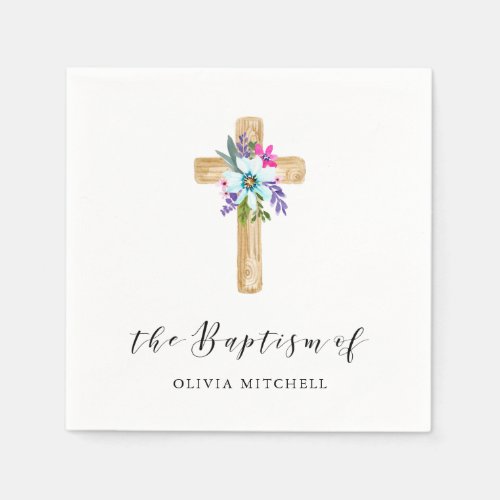 Rustic Floral Cross and Flowers  Baptism Napkins