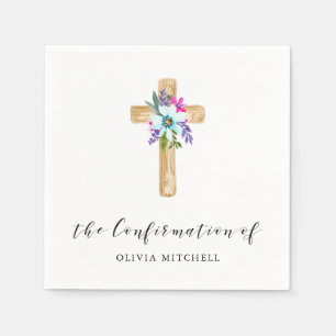 Rustic Floral Cross and Flowers Confirmation Napkins