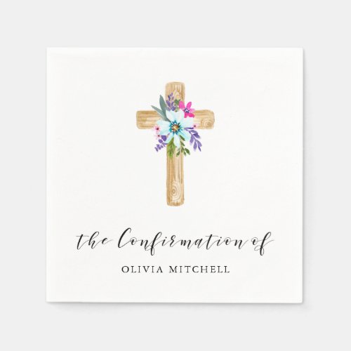 Rustic Floral Cross and Flowers  Confirmation Napkins