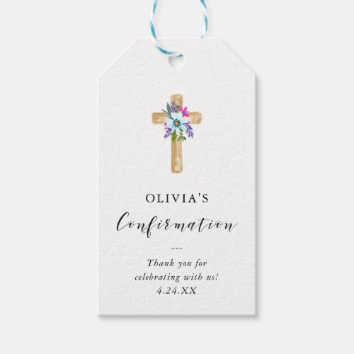 Rustic Floral Cross Kraft Look  Confirmation Gift Tags
