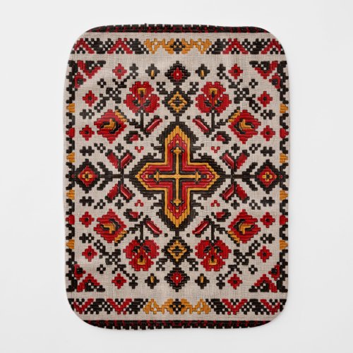 Rustic Floral Cross Stitch Folk Pattern Baby Burp Cloth