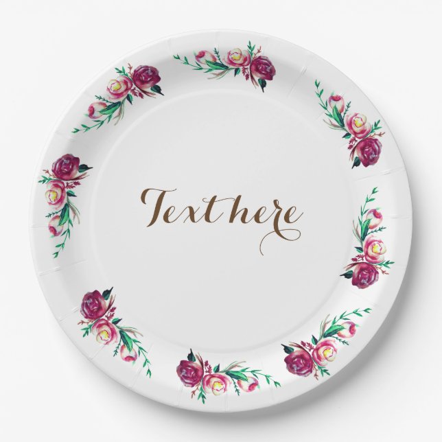 Rustic Floral Custom Paper Plates (Front)
