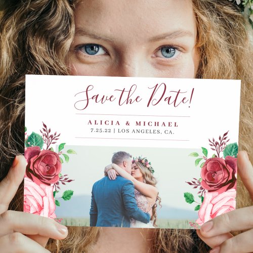 Rustic floral custom photo wedding save the date announcement postcard