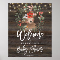 rustic floral cute bear baby shower welcome sign